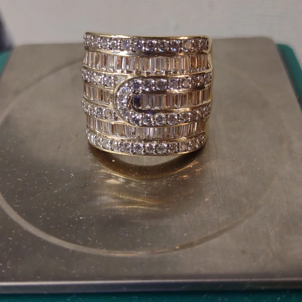 Stunning Multi row thick buckle Wide Silver 925 Band Ring Sparkling Clear Stones